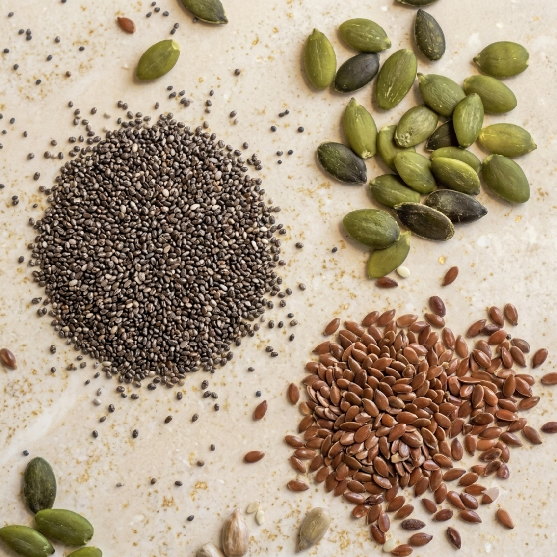 Flax, chia and pumpkin seeds